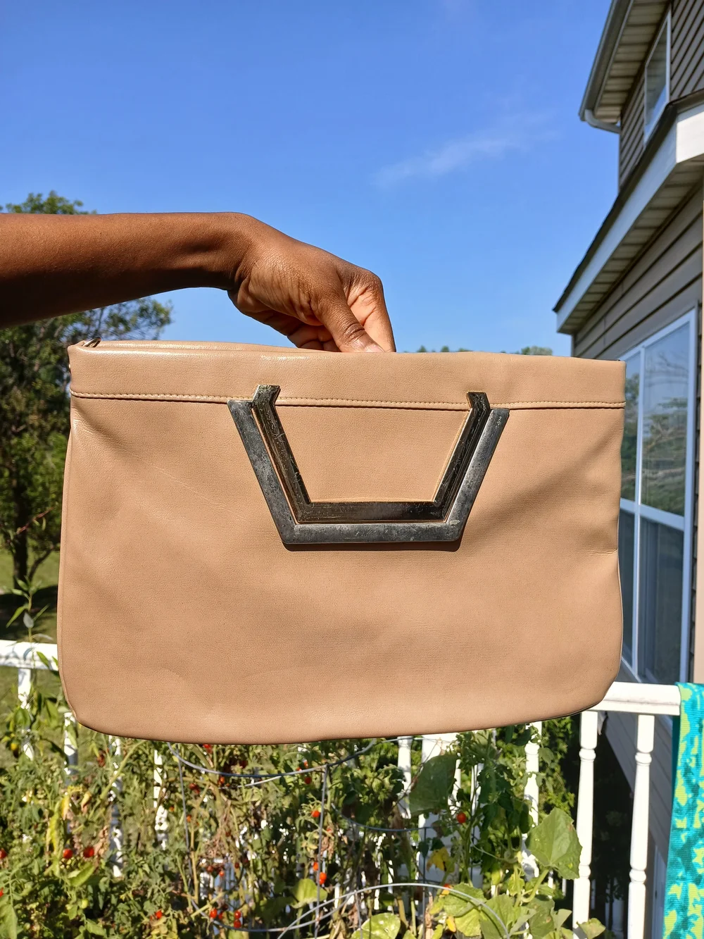 Vtg Buttery Soft Clutch/ Shoulder Bag In Tan